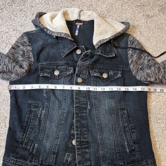 Free People Hooded Denim Jean Knit Distressed Size S - Picture 6 of 7